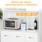 Credenza da Cucina Moderna con Cassetti, Armadietti e Ripiani Aperti, 1x39,5x183,5cm, Bianco - immagine 5