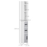 Colonna Bagno con Mensole e Armadietti, Mobile Alto Salvaspazio in Legno 15x17x120cm, Bianco e Grigio - immagine 3
