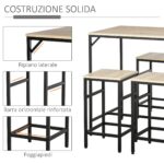 Set Tavolo Alto con 4 Sgabelli Stile Industriale in Metallo e Legno, Rovere Chiaro - immagine 5