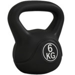 Kettlebell 6kg in Plastica e Sabbia con Base Piatta e Impugnatura, 20x13x22 cm, Nero