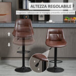 Set 2 Sgabelli da Bar Vintage in Finta Pelle Marrone con Poggiapiedi e Base Rotonda, 46,5x50x88-108 cm - immagine 4