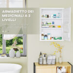 Armadietto Medicinali a Parete con 2 Ripiani e 2 Chiavi, in Acciaio, 40x15x53,5 cm, Bianco - immagine 5