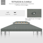 Copertura per Gazebo 4x3 m a 2 Livelli in Poliestere con Cinghie e 10 Fori di Drenaggio, Grigio Scuro - immagine 5