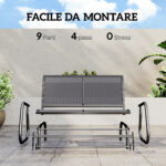Panchina a Dondolo 2 Posti da Giardino in Metallo e Tessuto a Rete, 120x70x85 cm, Grigio - immagine 5