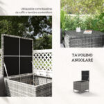 Set da Giardino 4 Pezzi con 2 Divani 2 Posti, Tavolino da Caffè e Tavolino Alto, in Acciaio e Rattan - immagine 4