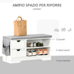 Scarpiera Salvaspazio, Panca Scarpiera in Legno, Mobile Scarpiera da Ingresso, Bianca, 80,5x30,5x43,5cm - immagine 4