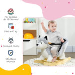 Cavallo a Dondolo a Forma di Cane Husky per Bambini da 18-36 Mesi, 60x33x50cm, Grigio - immagine 5