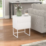 Comodino Moderno a 2 Cassetti con Apertura a Pressione, MDF e Acciaio, 40x30x50 cm, Bianco - immagine 8