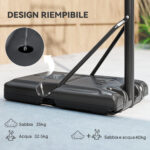 Canestro Basket a 6 Altezze Regolabili con Base Riempibile e Rotelle, in PE, Acciaio e Poliestere, Nero - immagine 7