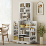 Mobile Dispensa Cucina con 2 Armadietti e 8 Ripiani, in Legno e Acrilico, 60x39,5x179,6 cm, Bianco - immagine 2