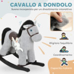 Cavallo a Dondolo con Suoni per Bambini da 2-5 Anni e Animale di Peluche Incluso, Legno e Acciaio, Grigio - immagine 4