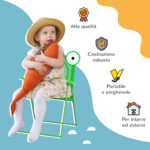 Set Tavolo da Giardino con 2 Sedie Pieghevoli, Tavolino con Sedie da Esterno con Ombrellone per Bambini in Metallo e Poliestere, Verde - immagine 5