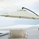 Ombrellone a Braccio a 8 Stecche con Base a Croce, in Alluminio, Metallo e Poliestere, Ø3x2,6 m, Crema - immagine 8