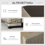 Set 4 Pz Salotto da Esterni in Rattan con 1 Divano, 2 Poltrone e 1 Tavolino, Kaki e Beige - immagine 6