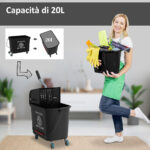 Carrello per Pulizie in Plastica PP da 20L con Secchio e Strizzatore, 60x27x70,5 cm, Nero - immagine 4