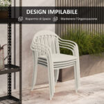 Set 4 Sedie da Giardino Impilabili in PP con Schienale Alto e Braccioli, 57x54x78 cm, Grigio Chiaro - immagine 5