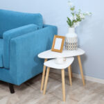 Set 2 Tavolini da Salotto Impilabili Stile Nordico con Gambe in Legno, Bianco - immagine 2