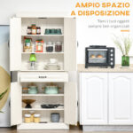 Credenza Cucina con 2 Armadietti e Cassetto in Stile Coloniale, 80x35x180cm Bianco - immagine 4