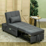 Poltrona Letto Singolo 3 in 1 Reclinabile a 3 Livelli con Cuscino, in Tessuto Effetto Lino, 65,5x104x81 cm, Grigio - immagine 2