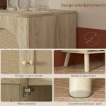 Mobile Multiuso in Stile Boho con Ante in Rattan e Ripiano Aperto, 80x38x1cm, Rovere - immagine 7