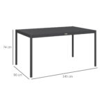 Tavolo da Giardino a Doghe per 6 Persone in Acciaio e Alluminio, 145x90x74 cm, Grigio Scuro - immagine 3