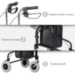 Deambulatore per Anziani e Disabili ad Altezza Regolabile con Cestino e Vassoio, 60x62x84-1,5 cm, Nero - immagine 7
