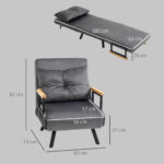 Poltrona Letto 3 in 1 con Schienale Reclinabile in 5 Posizioni e Cuscino, 63x73x81 cm, Grigio Scuro - immagine 3