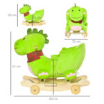 Cavallo a Dondolo con Ruote, Cavalluccio a Dondolo a Forma di Drago per Bambini 18-36 Mesi, in Legno e Peluche Verde - immagine 3