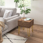 Comodini Moderni Set 2 Pezzi in Truciolato e Acciaio con Cassetto, 39,5x41x49 cm, Marrone - immagine 7