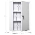 Armadietto Medicinali a 3 Livelli in Acciaio con 2 Chiavi e Montaggio a Parete, 40x18x60 cm, Bianco - immagine 3