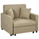 Poltrona Letto in Tessuto Effetto Velluto Marrone Chiaro con 2 Cuscini e Spazio Portaoggetti, 1x98x88 cm