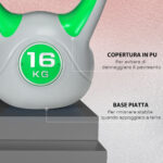 Kettlebell 16kg in PU e Sabbia con Base Piatta e Impugnatura per Stacchi, Squat e Sollevamenti, 27x17x31 cm, Verde - immagine 6