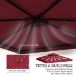 Tetto di Ricambio per Gazebo 3x3 m a 2 Livelli e Anti UV in Poliestere con Presa d'Aria, Rosso - immagine 4