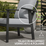 Set da Giardino 4 Pezzi con 2 Poltroncine, Divano 2 Posti e Tavolino, in Alluminio e Fibra, Grigio Carbone - immagine 7