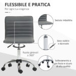 Sedia da Ufficio Ergonomica in Pelle PU con Altezza Regolabile, Seduta Girevole e Ruote, Grigio Scuro - immagine 6