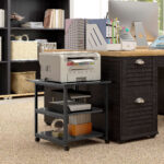 Carrello Porta Stampante a 3 Ripiani con 4 Ruote, Legno e Acciaio, 50x50x52,5cm, Nero - immagine 2