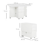 Tavolo da Cucina a Ribalta con 2 Cassetti e Armadietto ad Ante, in Truciolato, 120x80x75 cm, Bianco - immagine 3