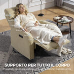Poltrona Reclinabile Elettrica in Ciniglia con Poggiapiedi, Poggiatesta Regolabile e Prese, 80x93x103 cm, Beige - immagine 7