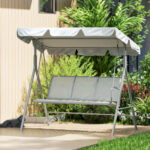 Dondolo da Giardino 3 Posti con Tetto Parasole Rimovibile, 171x108x154 cm, Grigio Chiaro - immagine 8