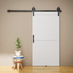 Porta Scorrevole in Stile Country con Binario e Maniglia in Legno e Acciaio, 106,6x213,4 cm, Bianco e Nero - immagine 8