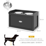 Ciotole per Cani Rialzate in Acciaio Inox e Legno con Cassetto, 60x30x36cm, Nero - immagine 3