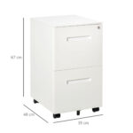 Cassettiera Ufficio con Ruote, Schedario Portadocumenti a 2 Cassetti con Serratura e 2 Chiavi in Acciaio, 39x48x67cm, Bianco - immagine 3