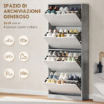 Scarpiera Salvaspazio Moderna a 4 Ante per 16 Paia di Scarpe, 62,5x26x156 cm, Grigio Cemento - immagine 4