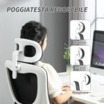 Sedia da Ufficio Regolabile e Reclinabile con Poggiatesta Rimovibile, in Tessuto a Rete, 60x59x114-122 cm, Nero - immagine 7