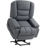 Poltrona Alzapersona Reclinabile con 8 Punti Massaggianti, in Tessuto Effetto Lino, 97x90x102 cm, Grigio