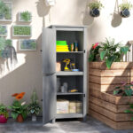 Capanno da Giardino Porta Attrezzi con 2 Armadietti, Ante con Blocco e Ripiani Rimovibili, Grigio - immagine 2