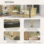Set da Giardino in Rattan da 4 Pezzi con 2 Poltroncine, Divano e Tavolino da Caffè, Naturale e Nero - immagine 6