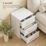 Comodino con 3 Cassetti Moderno e Multiuso per Camera e Salotto, 40x35x60 cm, Bianco - immagine 4
