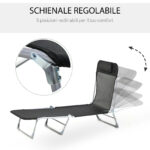 Sdraio da Giardino Pieghevole con Schienale Reclinabile e Cuscino, in Metallo e Texteline, 182x56x28 cm, Nero - immagine 4