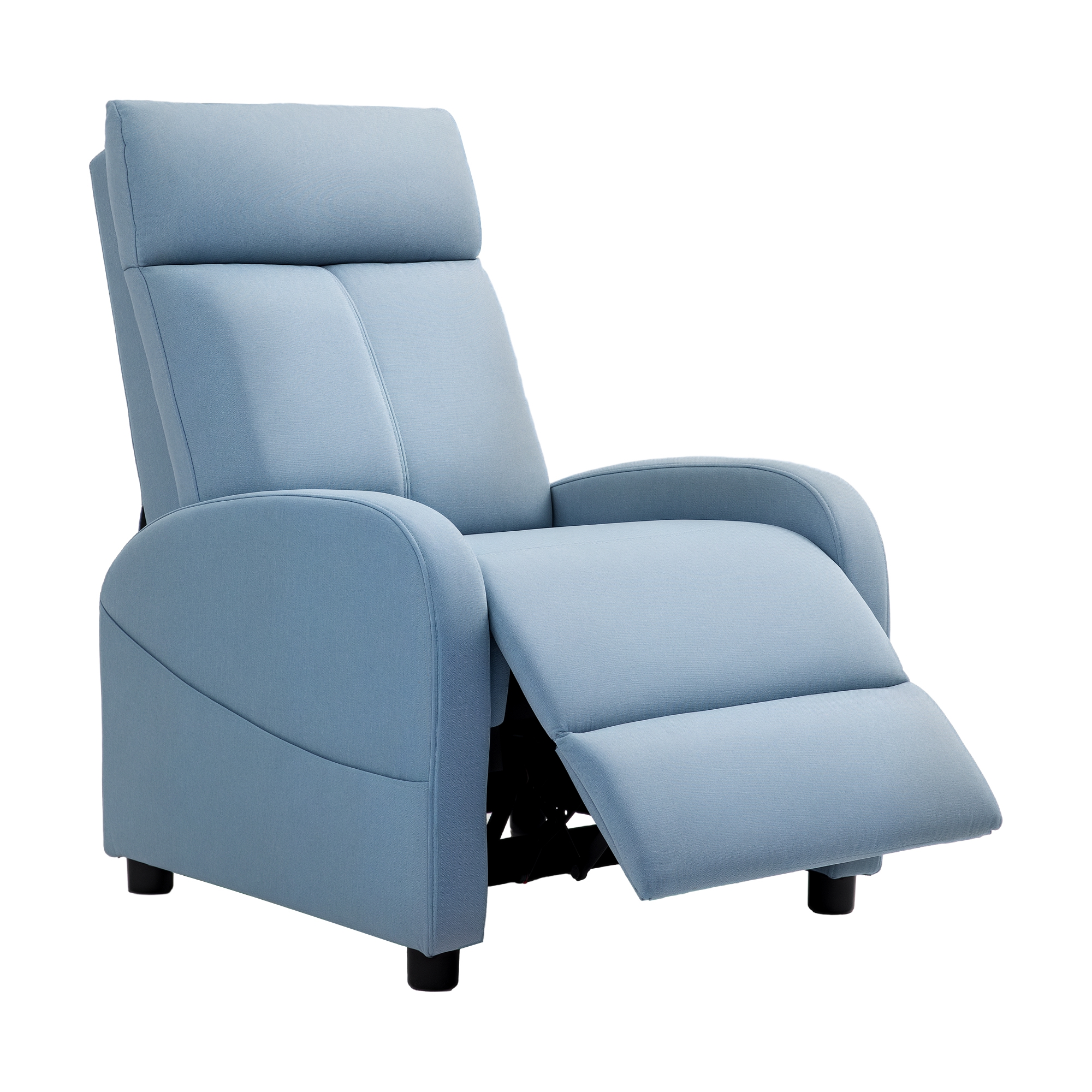 XqI39e198120f182a.jpg Poltrona Relax Reclinabile con Poggiapiedi in Tessuto Effetto Lino, 69x85x1 cm, Azzurro - immagine 1